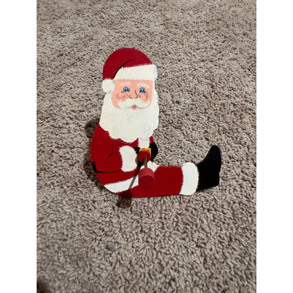 Vintage Wooden Santa Flip Around Toy Hand Painted 6"